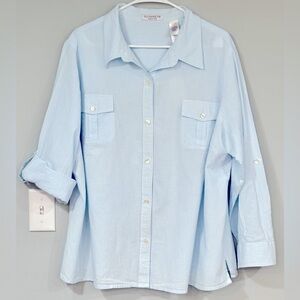 ELISABETH by LIZ CLAIBORNE Light Blue & White Striped Button Down Blouse Shirt
